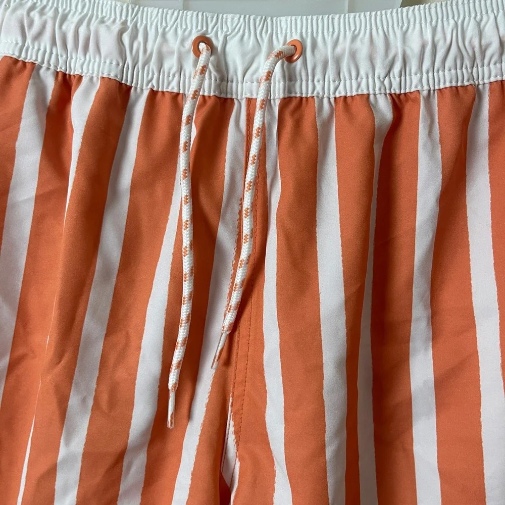 Goodfellow & Co Mens Orange White Striped Swim Trunks Mesh Lining Board Shorts M